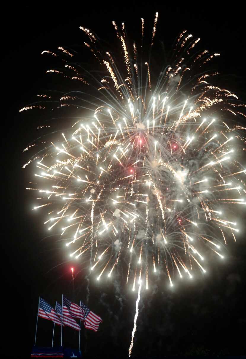 Fireworks burst over Addison, Tx, during the Kaboom Town -4th of July celebration -on July...