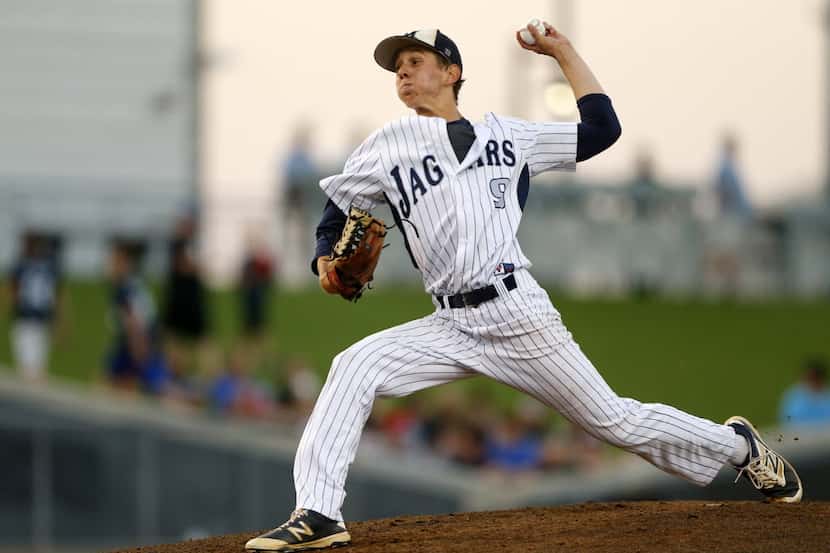 Flower Mound starting pitcher Parker Scott (9) throws against Coppell in the third inning of...