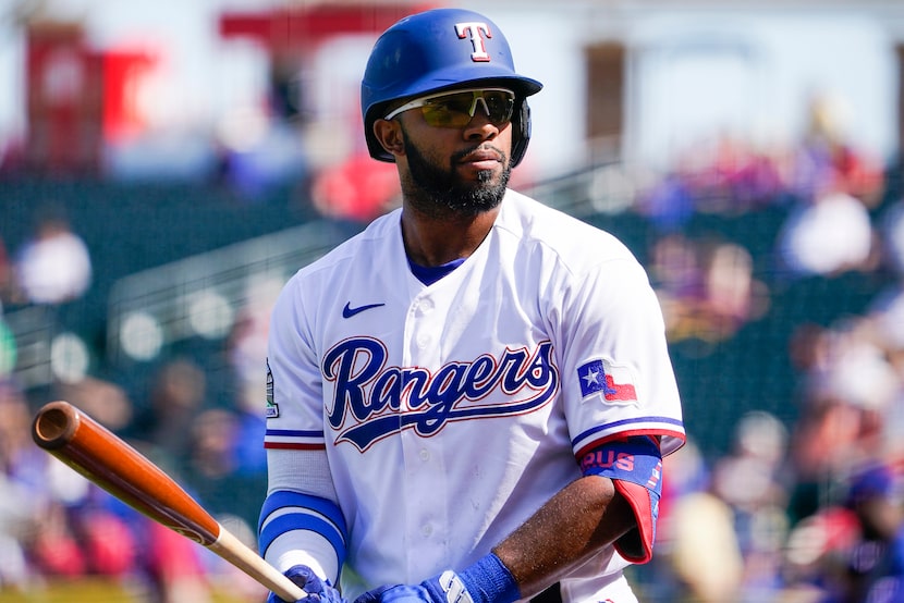 Texas Rangers shortstop Elvis Andrus steps to the plate during the first inning of a spring...