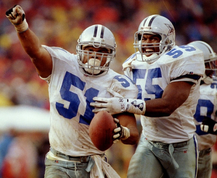 Ken Norton celebrates after intercepting a fourth quarter pass that gave Dallas possession...