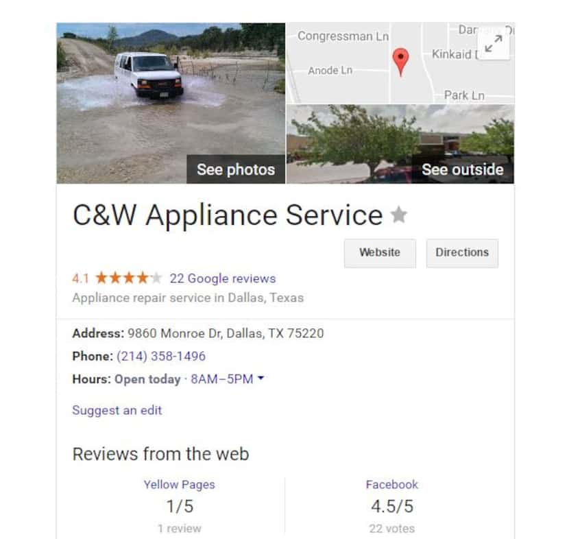 Someone changed the phone number on this Google listing of a longtime Dallas business....
