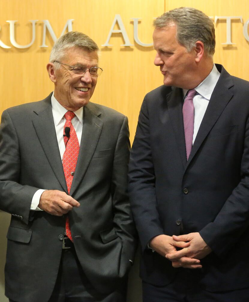 Bob Crandall, former CEO of American Airlines, left, and Doug Parker, CEO of American...