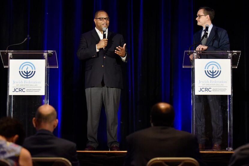 Dallas Mayoral candidates Eric Johnson, left, and Scott Griggs, participate in a Mayoral...