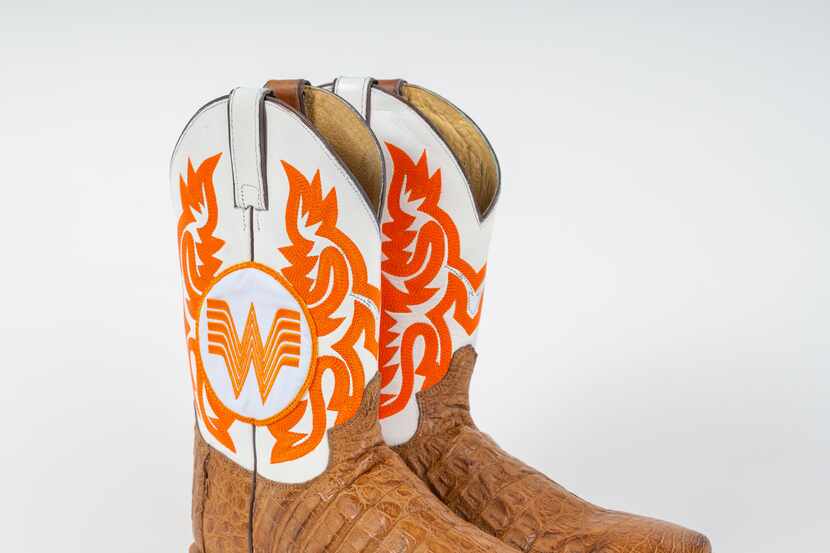 A pair of custom Whataburger boots gifted to Randy Rogers.