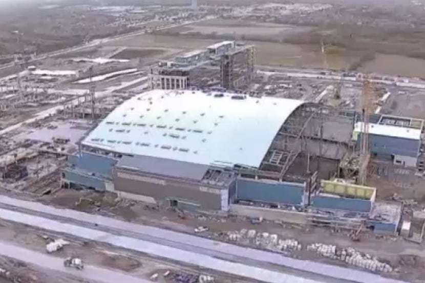 Screen capture of the latest progress of the Dallas Cowboys' new practice facility.