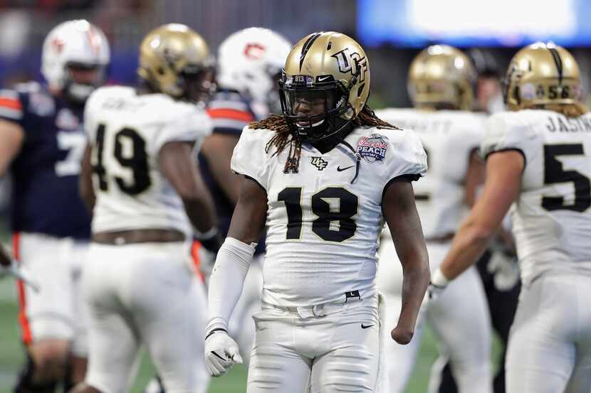 ATLANTA, GA - JANUARY 01:  Shaquem Griffin #18 of the UCF Knights looks on in the second...