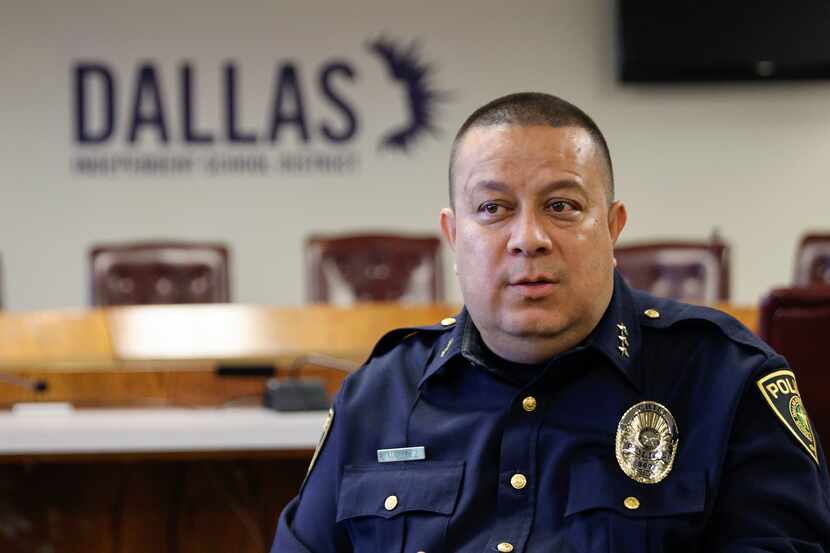 Dallas ISD police Chief Albert Martinez speaks with The Dallas Morning News, Monday, April...