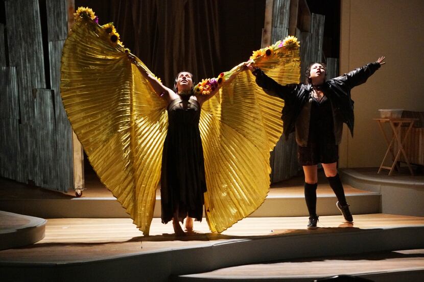 Stefanie Tovar (left) and Maya Malan-Gonzalez  perform in the world premiere of De Troya, ...
