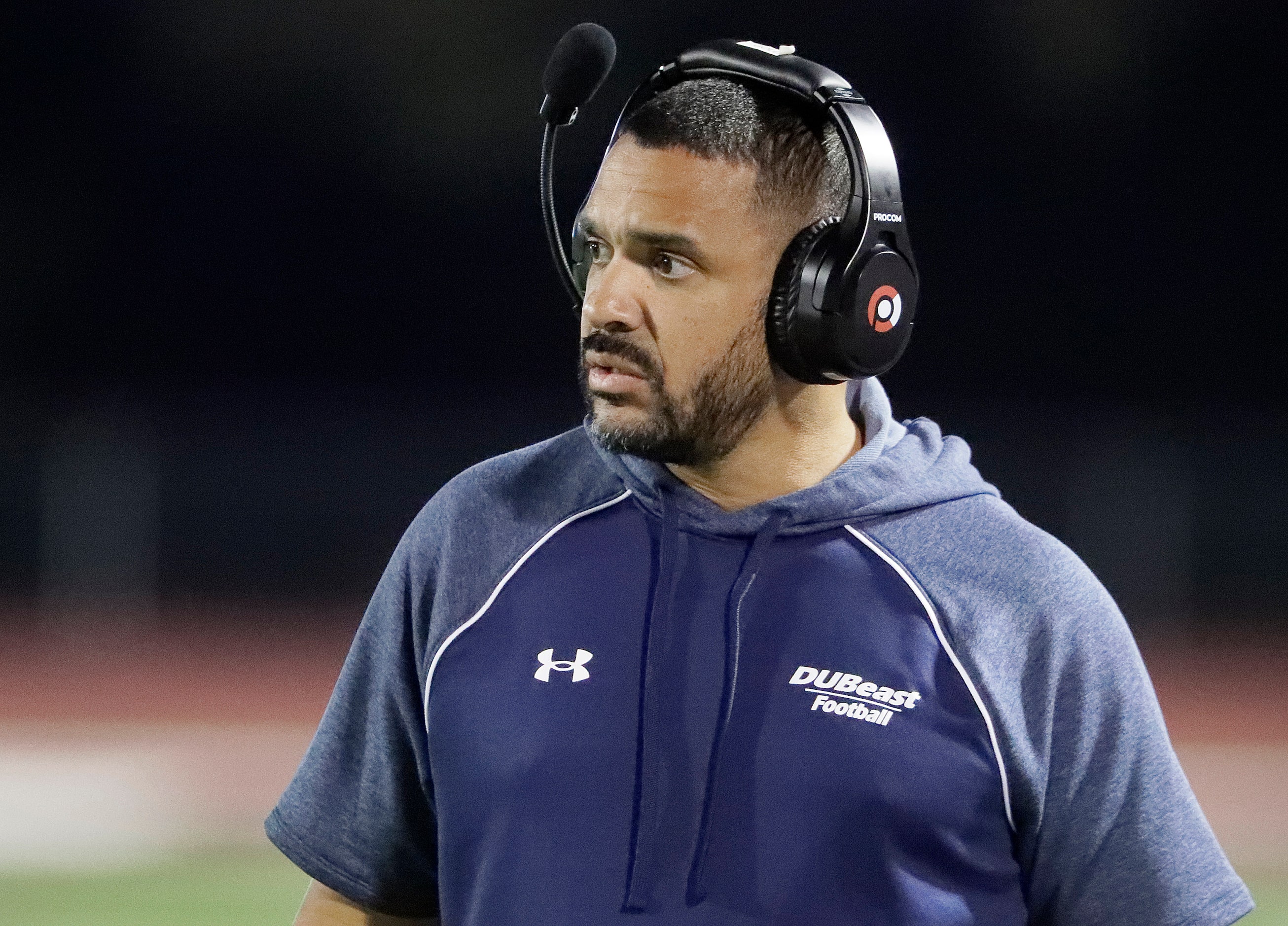 Wylie East High School head coach Marcus Gold watches the game during the first half as...