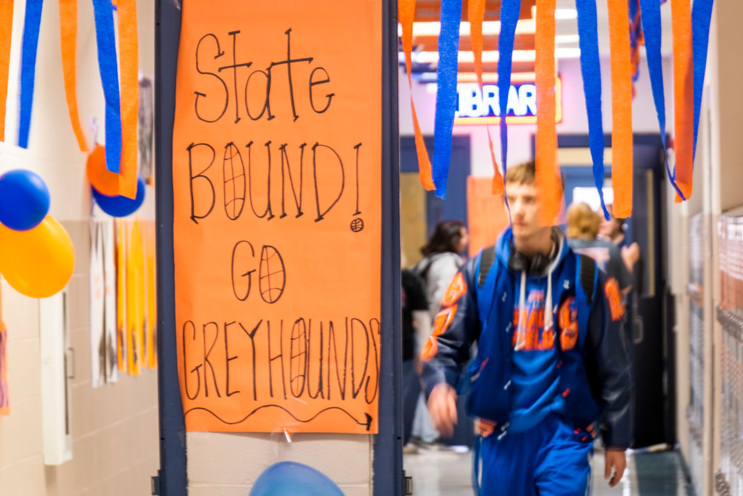 Signs and streamers decorate the halls of Slidell High School for the school's UIL state...