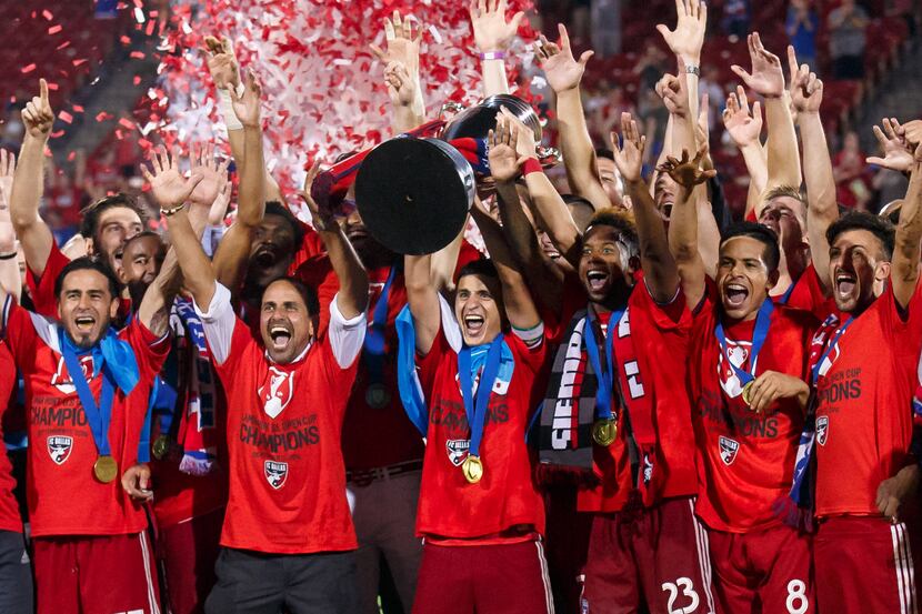 FC Dallas celebrates winning the 2016 Lamar Hunt US Open Cup, the club's first title in 19...