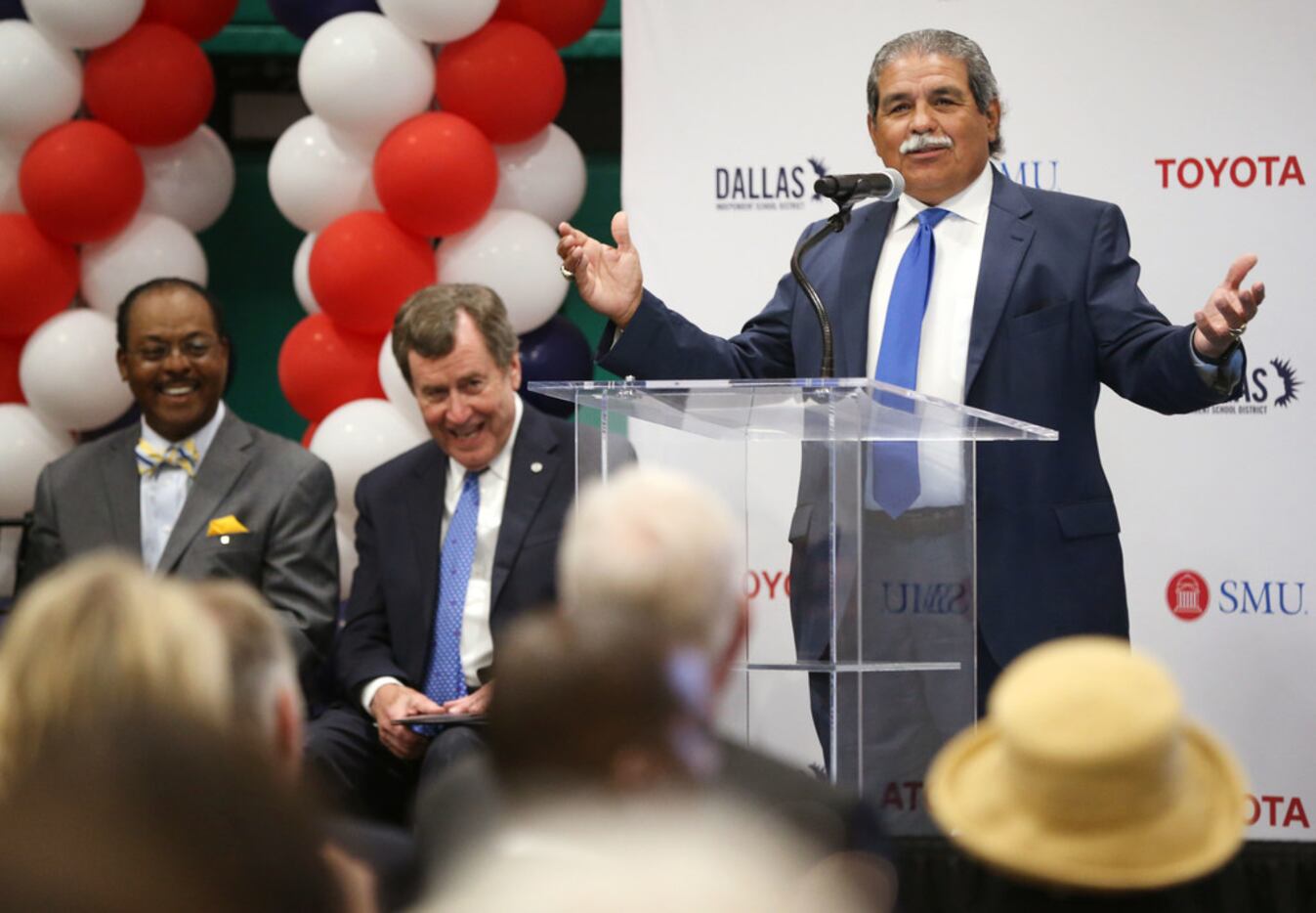 Dallas ISD Superintendent Michael Hinojosa spoke during a grant announcement at the Texas...