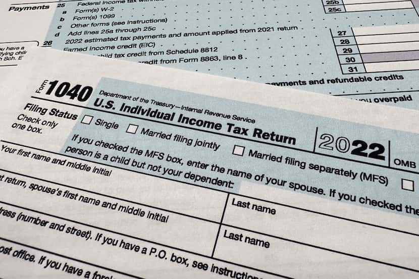 The Internal Revenue Service 1040 tax form for 2022 is seen on April 17, 2023. T
