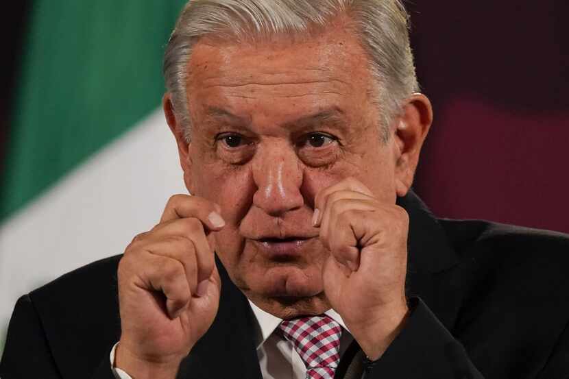 El presidente mexicano Andrés Manuel López Obrador en su conferencia diaria matutina en el...