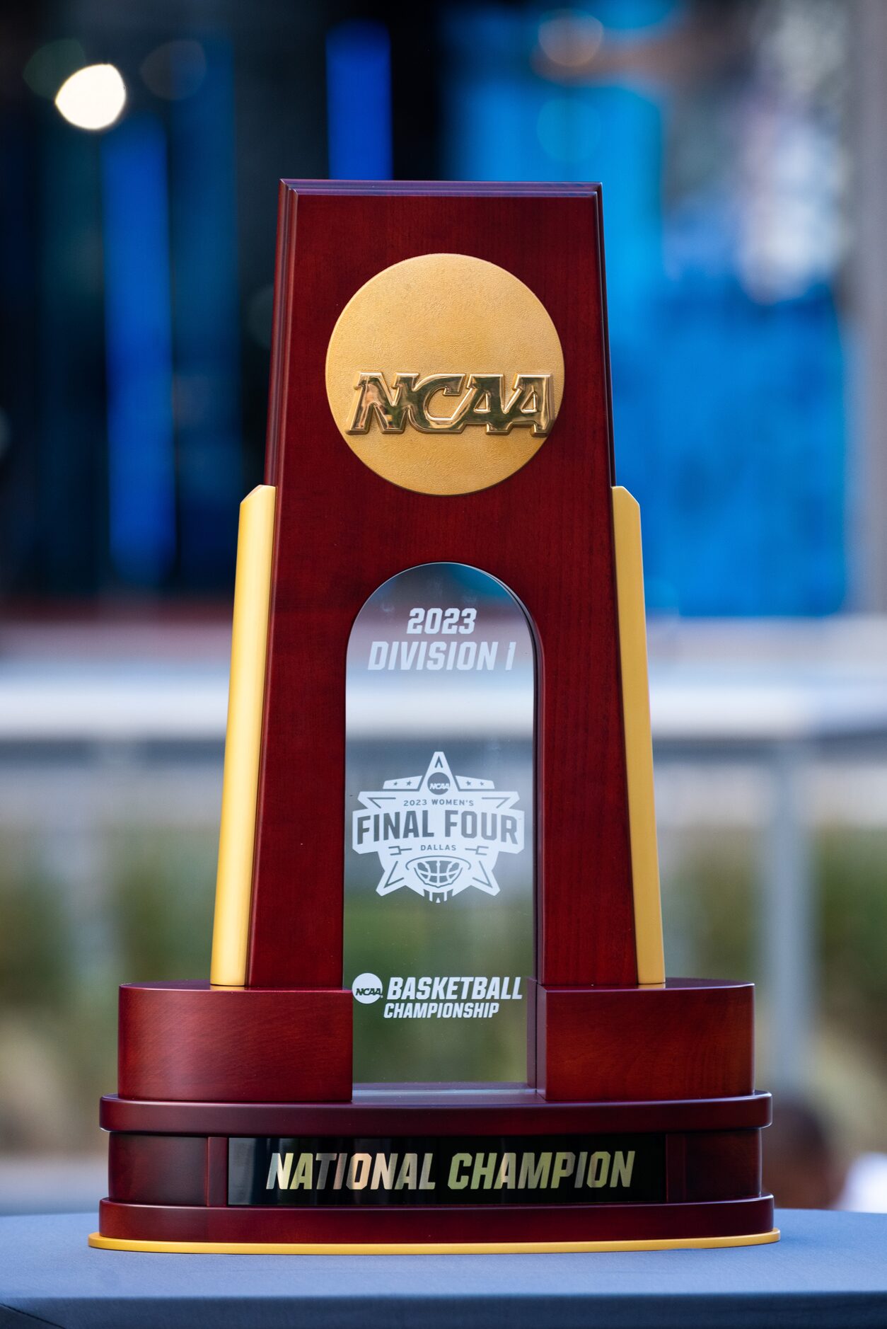 The Women's Final Four Division I Championship on display during the unveiling of the Dallas...