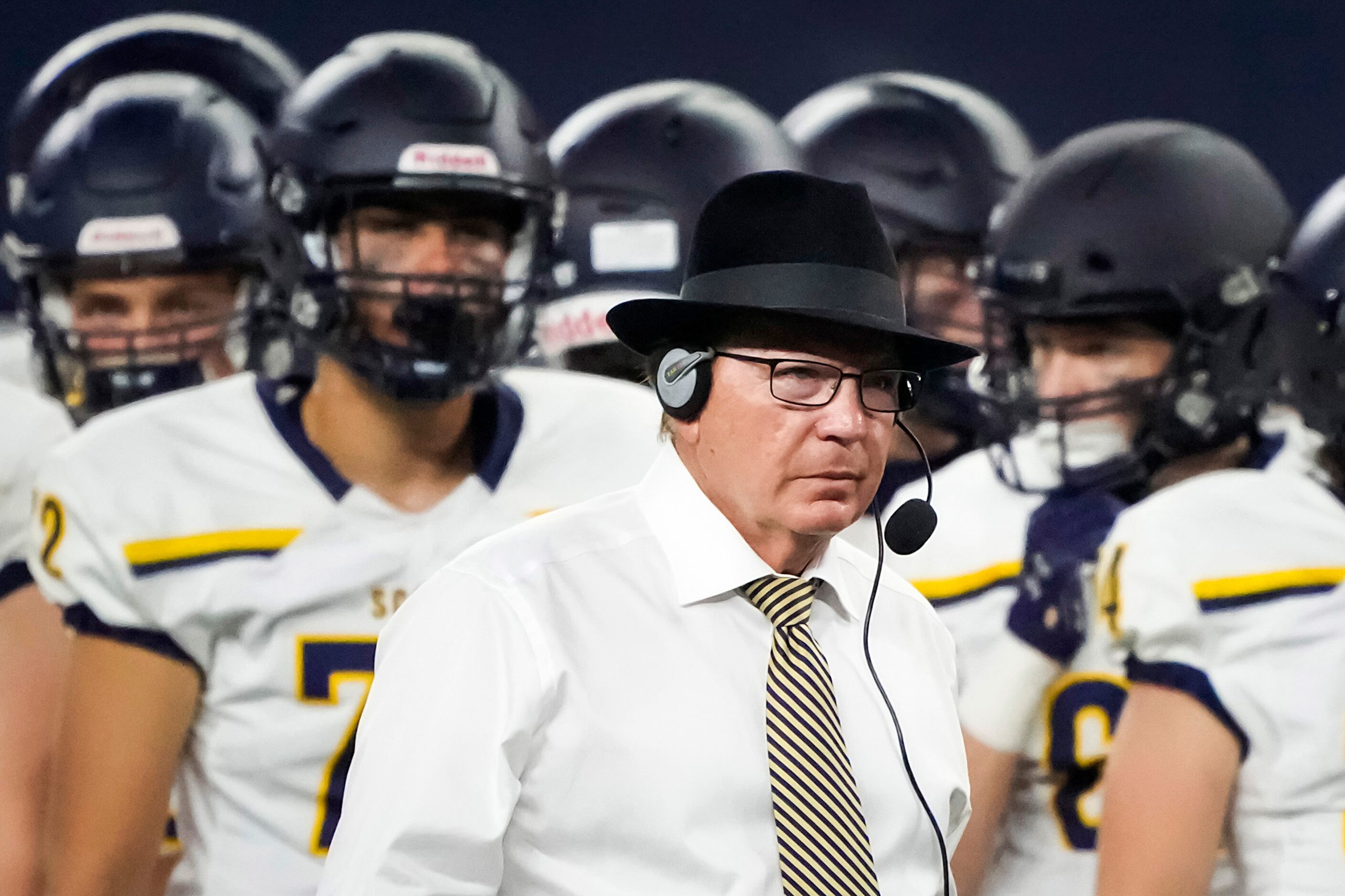 Highland Park head coach Randy Allen works the sidelines during the second half of a high...