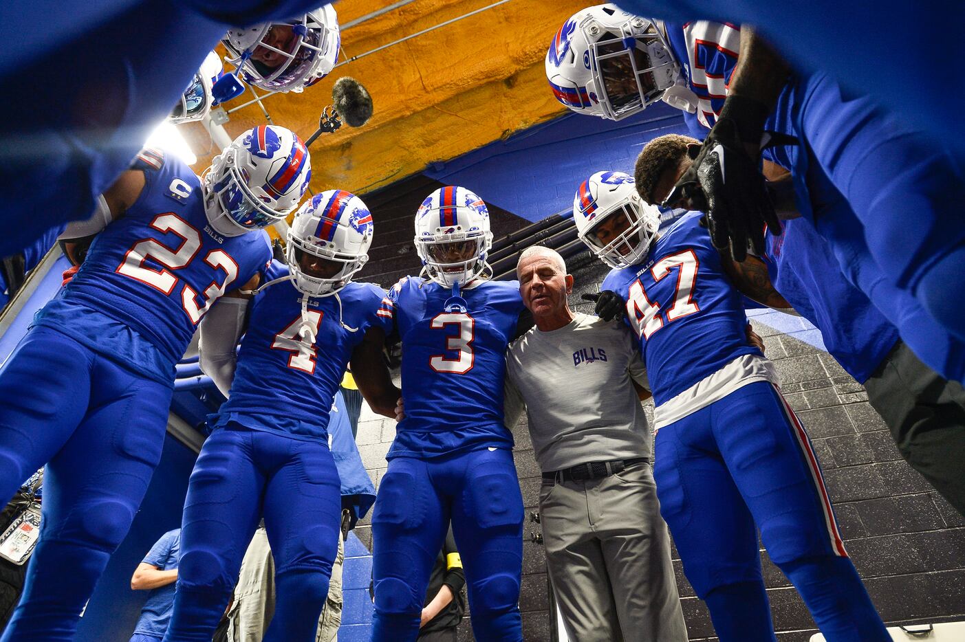 Buffalo Bills safety Jaquan Johnson (4) runs onto the field before