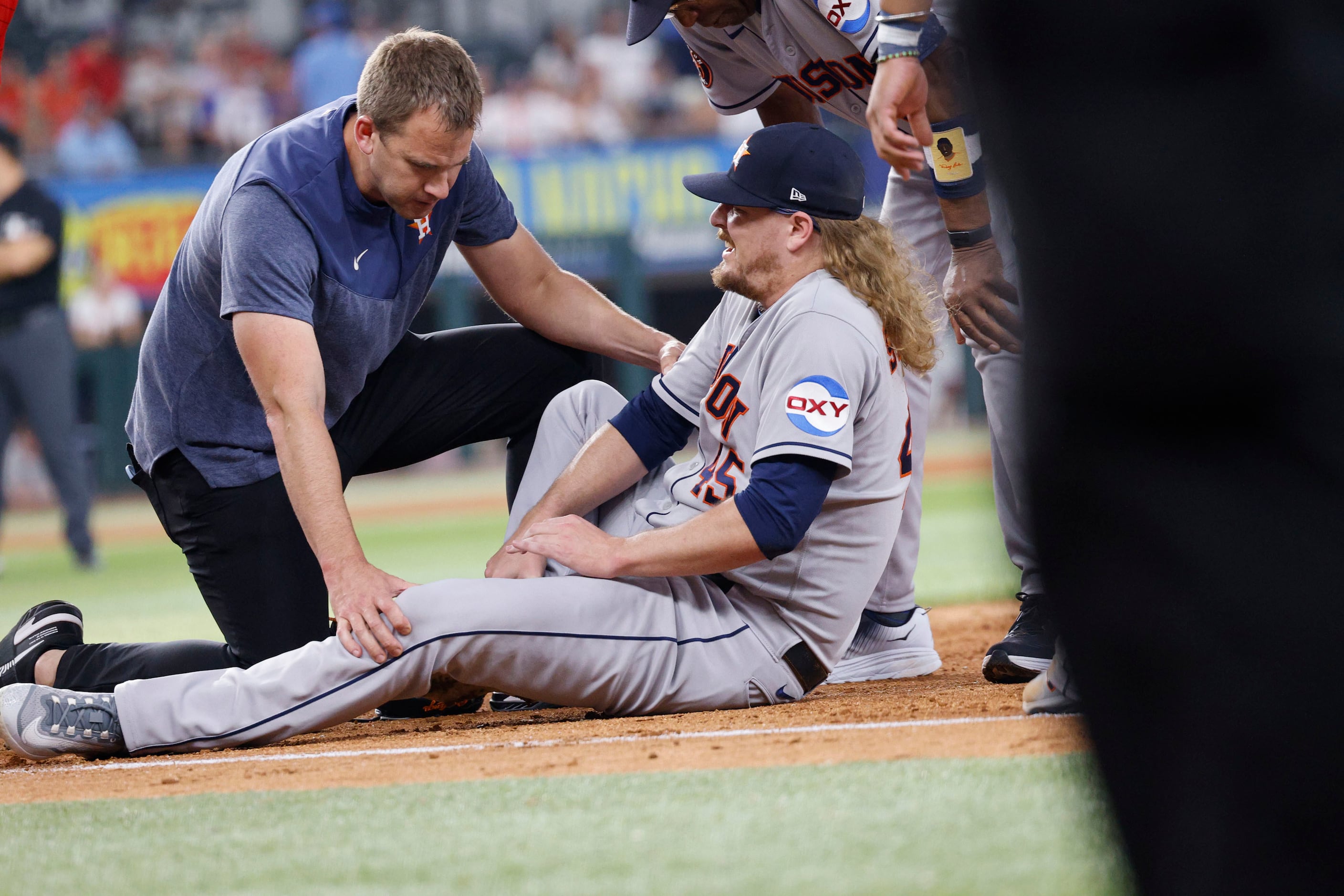 Houston Astros relief pitcher Ryne Stanek injured in win against Rangers