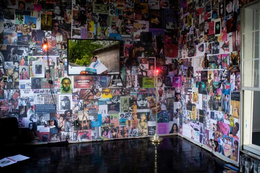 Ciara Elle Bryant's "Server" is a mixed-media installation that incorporates collage,...