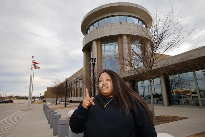 Porsha Mayes, 38,  speaks to The Dallas Morning News in front of South Dallas Government...