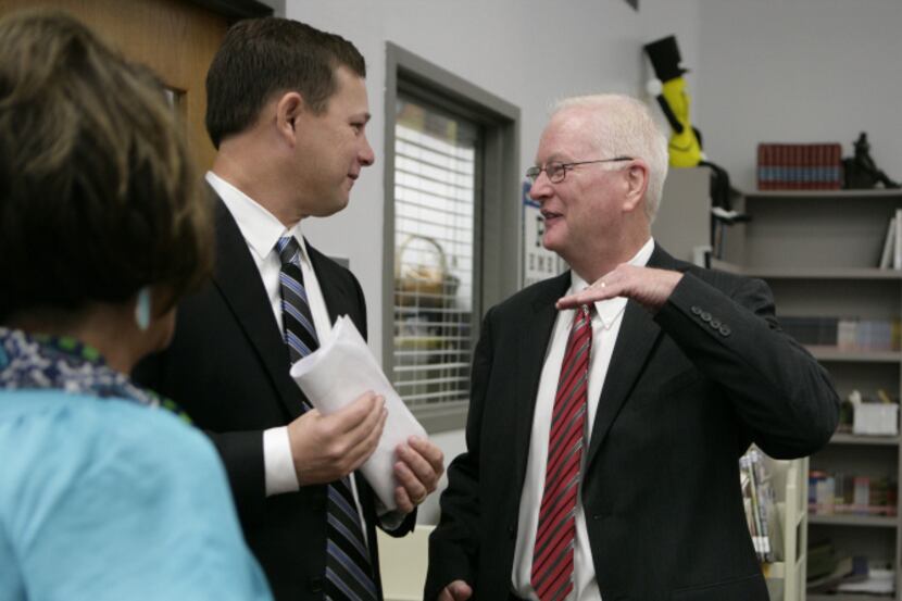Richard Matkin (right) was selected to lead the Plano school district last April after the...