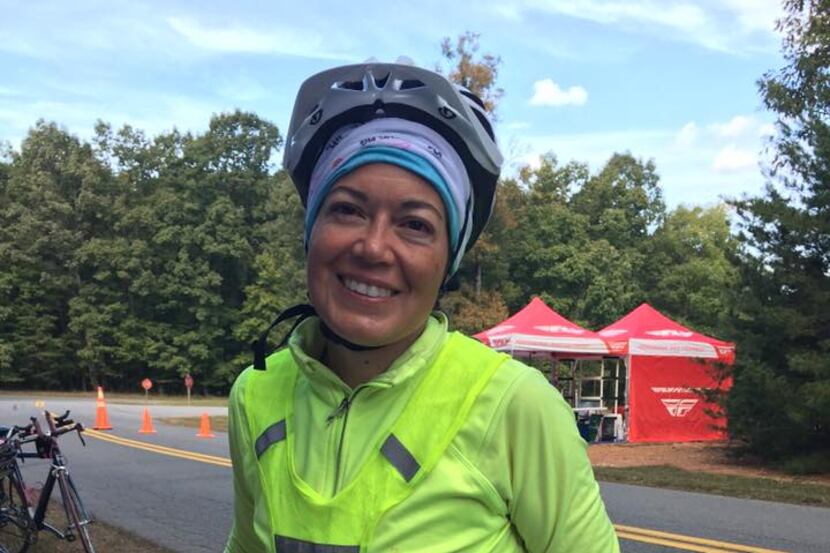 Bedford's Kay Scott during the bike portion of the Virginia Quintuple ANVIL Triathlon