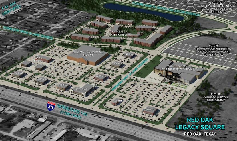 A rendering of the future Red Oak Legacy Square mixed-use development slated to open in 2021.