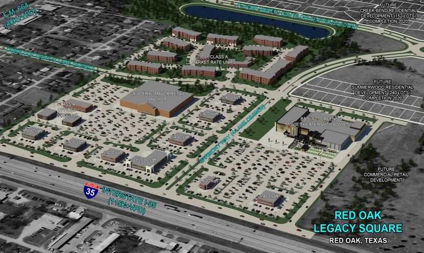 A rendering of the future Red Oak Legacy Square mixed-use development slated to open in 2021.