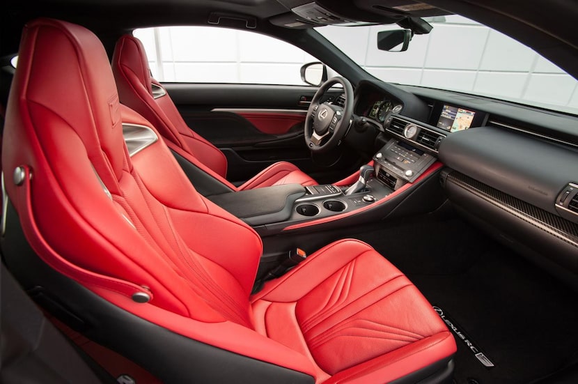 
The leather interior of the 2015 Lexus RC-F Coupe absorbs bumps, but there’s not much room...