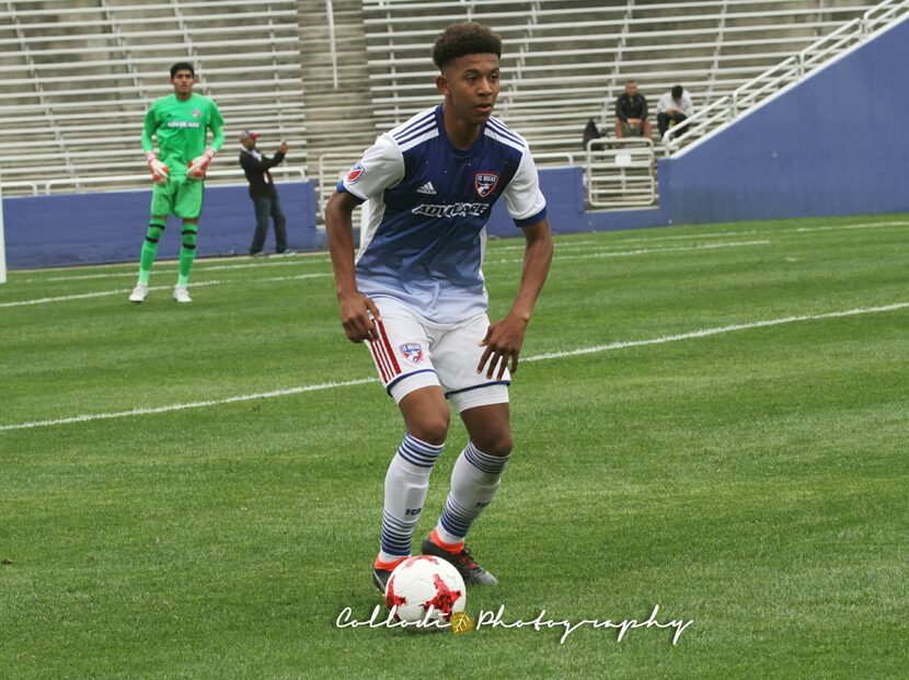 Chris Richards in action for the FC Dallas U19 Academy in the 2018 Dallas Cup against...