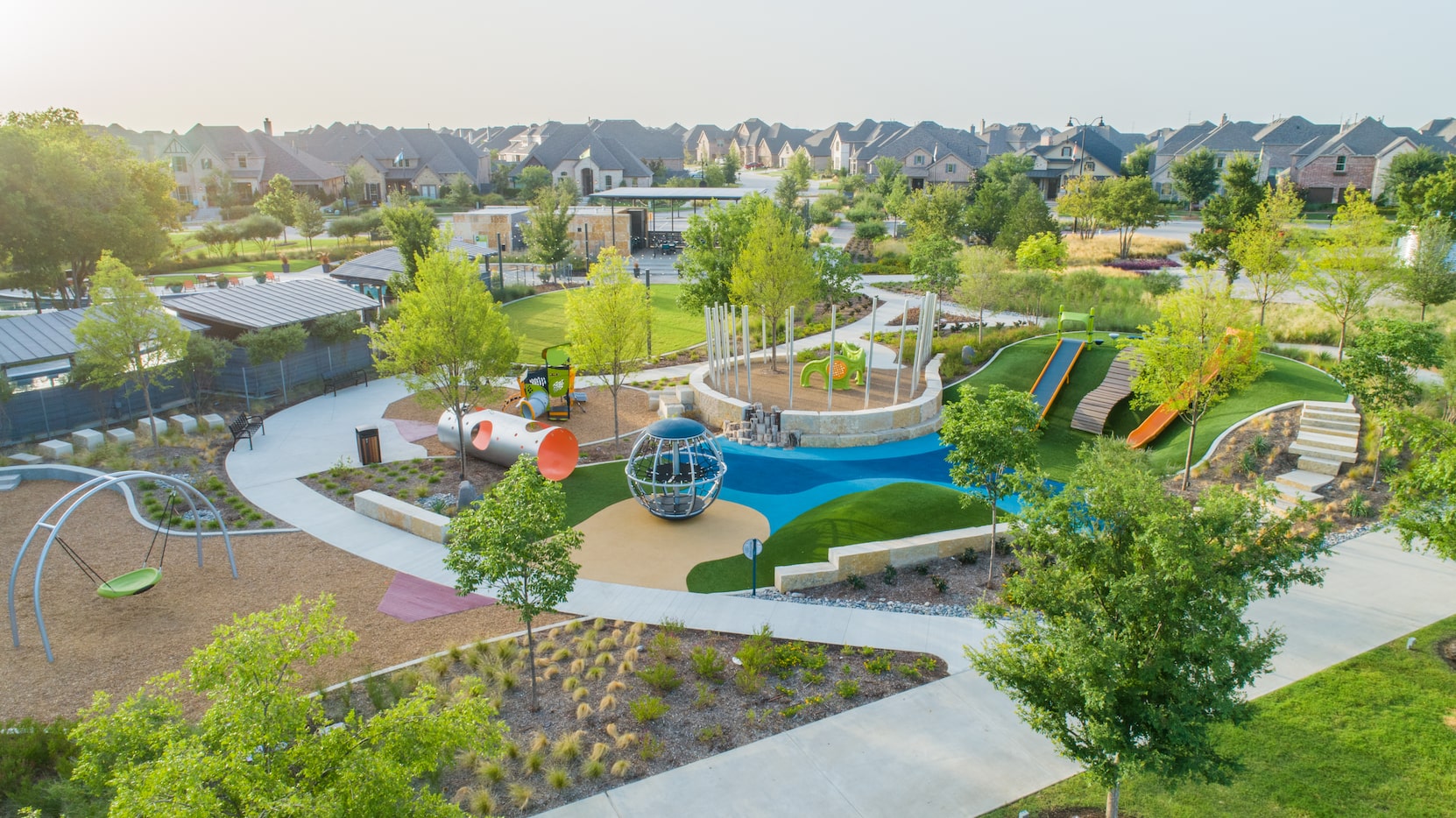 Aerial photo of park with children's play equipment