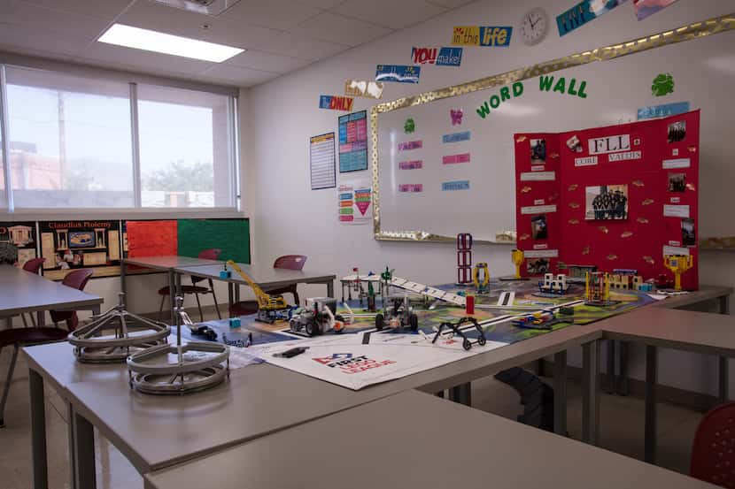 The Robotics classroom at the Lydia Patterson Institute. Students are taking online classes...