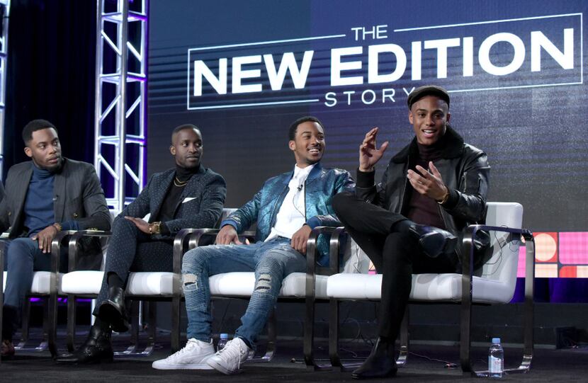 Woody McClain, from left, Elijah Kelley, Algee Smith and Keith Powers attend "The New...