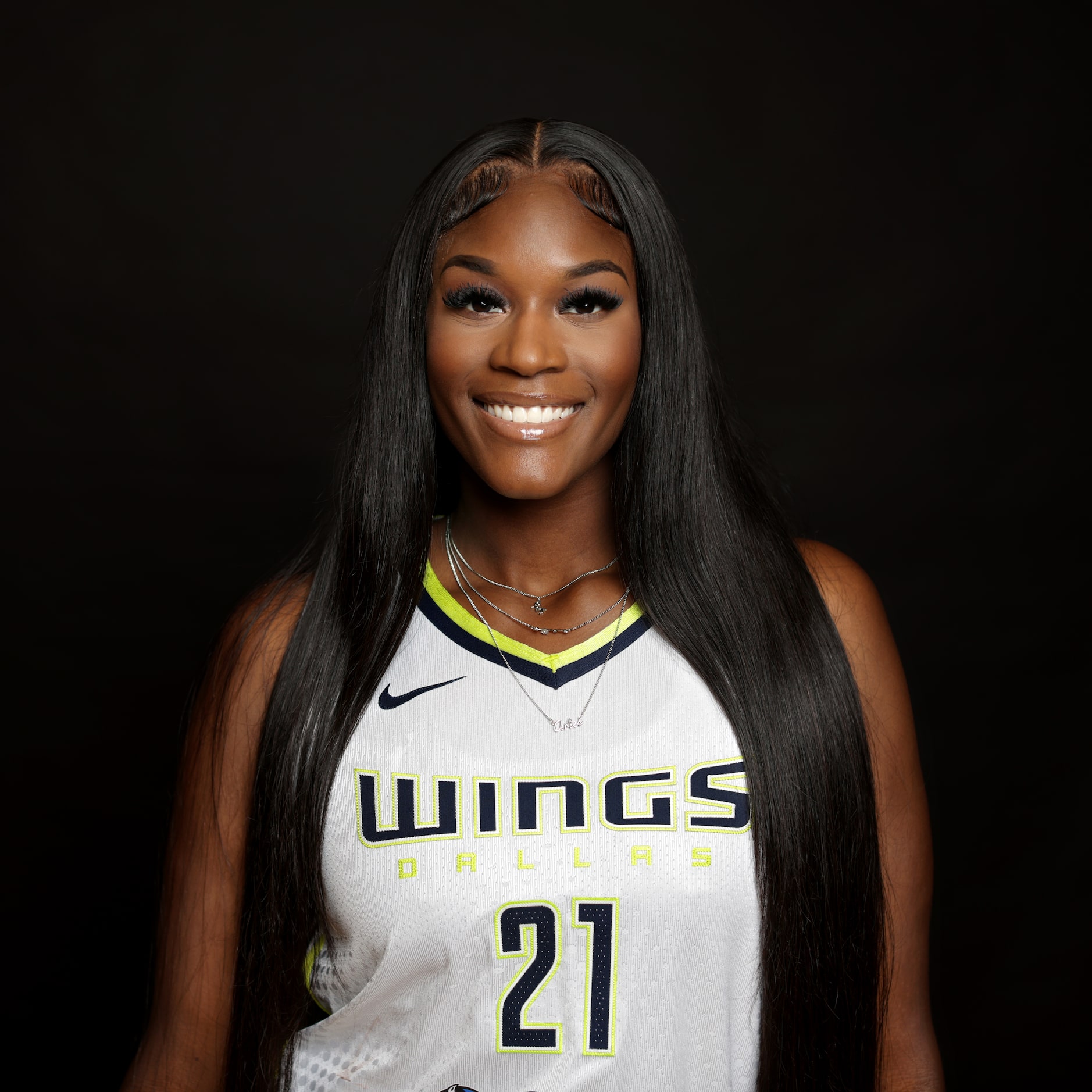 #21 Kalani Brown with The Dallas Wings poses for a photograph at College Park Center in...