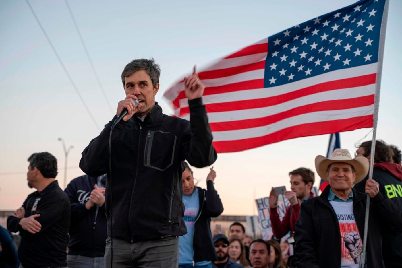 Former Texas Congressman Beto O'Rourke speaks to a crowd of marchers during the "March for...