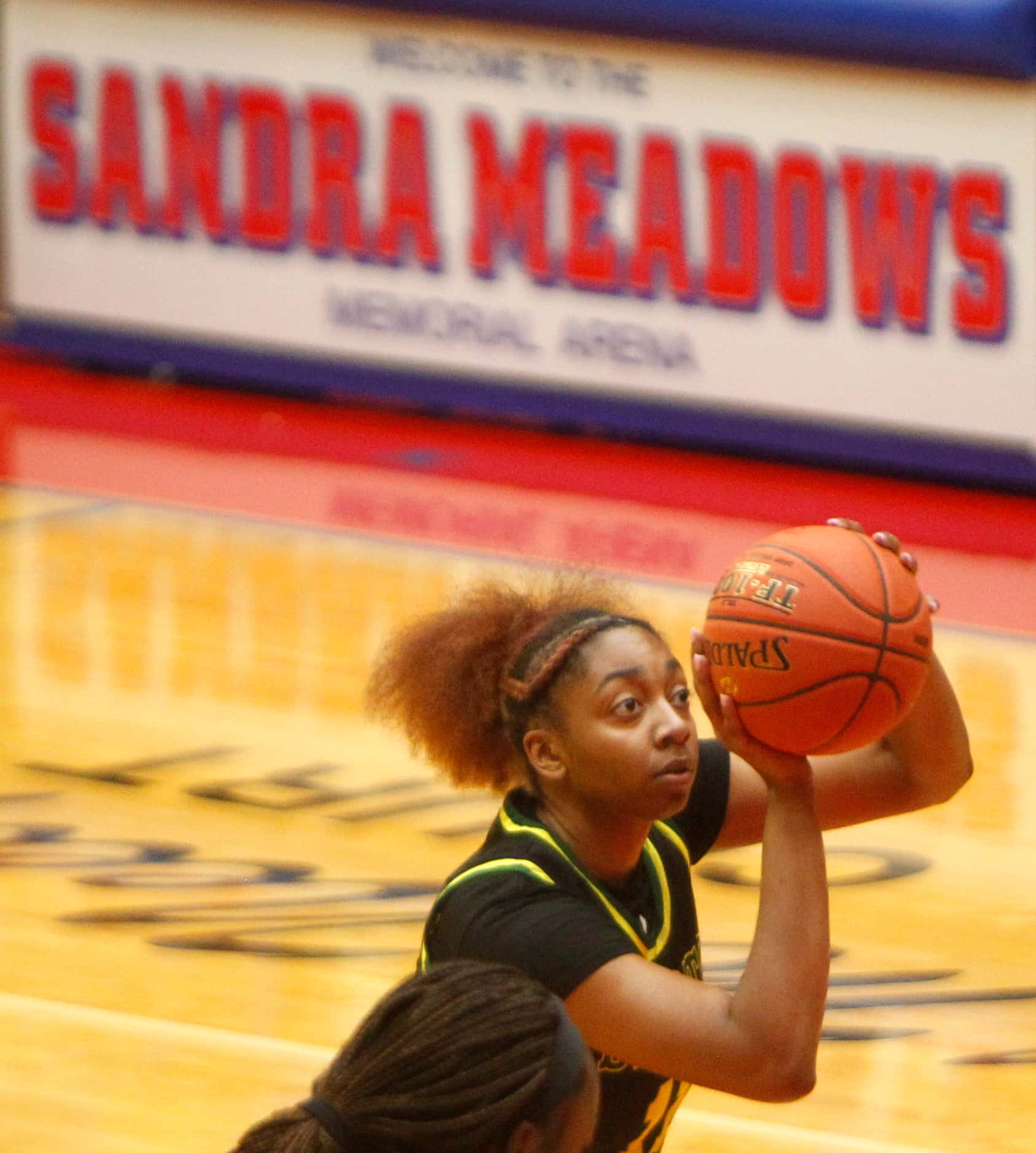DeSoto's Tionna Herron (11) focuses on a free throw attempt during first half action against...