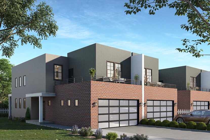 A rendering of a 1,521-square-foot duplex building with three bedrooms, three bathrooms and...