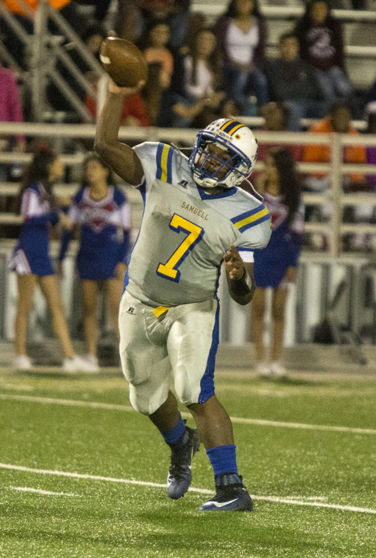 Samuell's Barry Henry (7) passes during W. W. Samuell's matchup against Spruce on Nov. 6,...