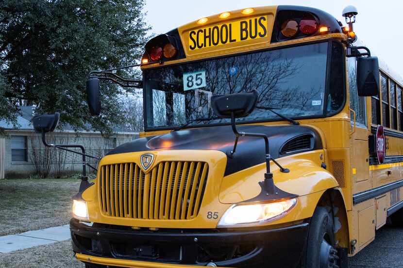 A Duncanville ISD WiFi equipped school bus parked outside of the Renaissance Village...