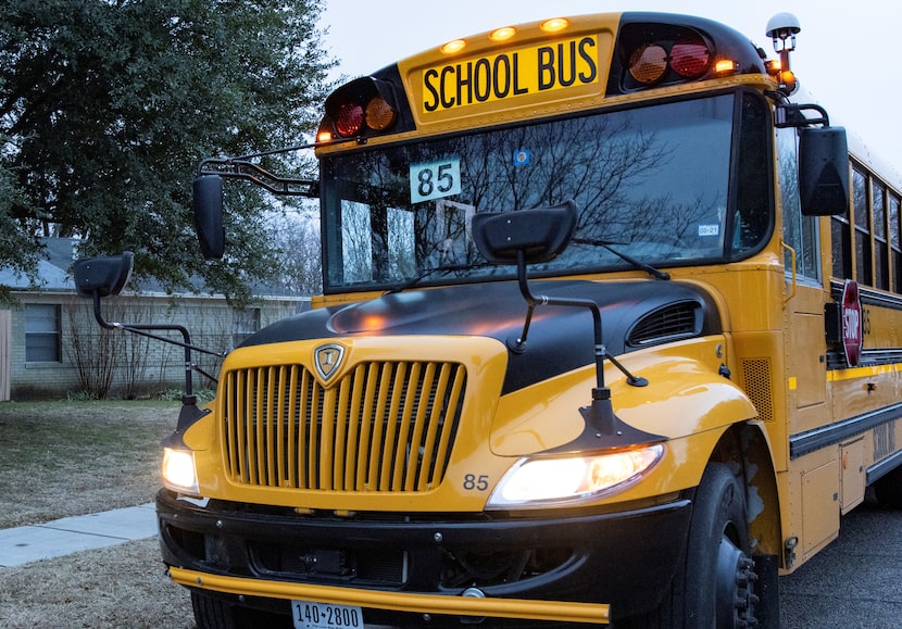 A Duncanville ISD WiFi equipped school bus parked outside of the Renaissance Village...