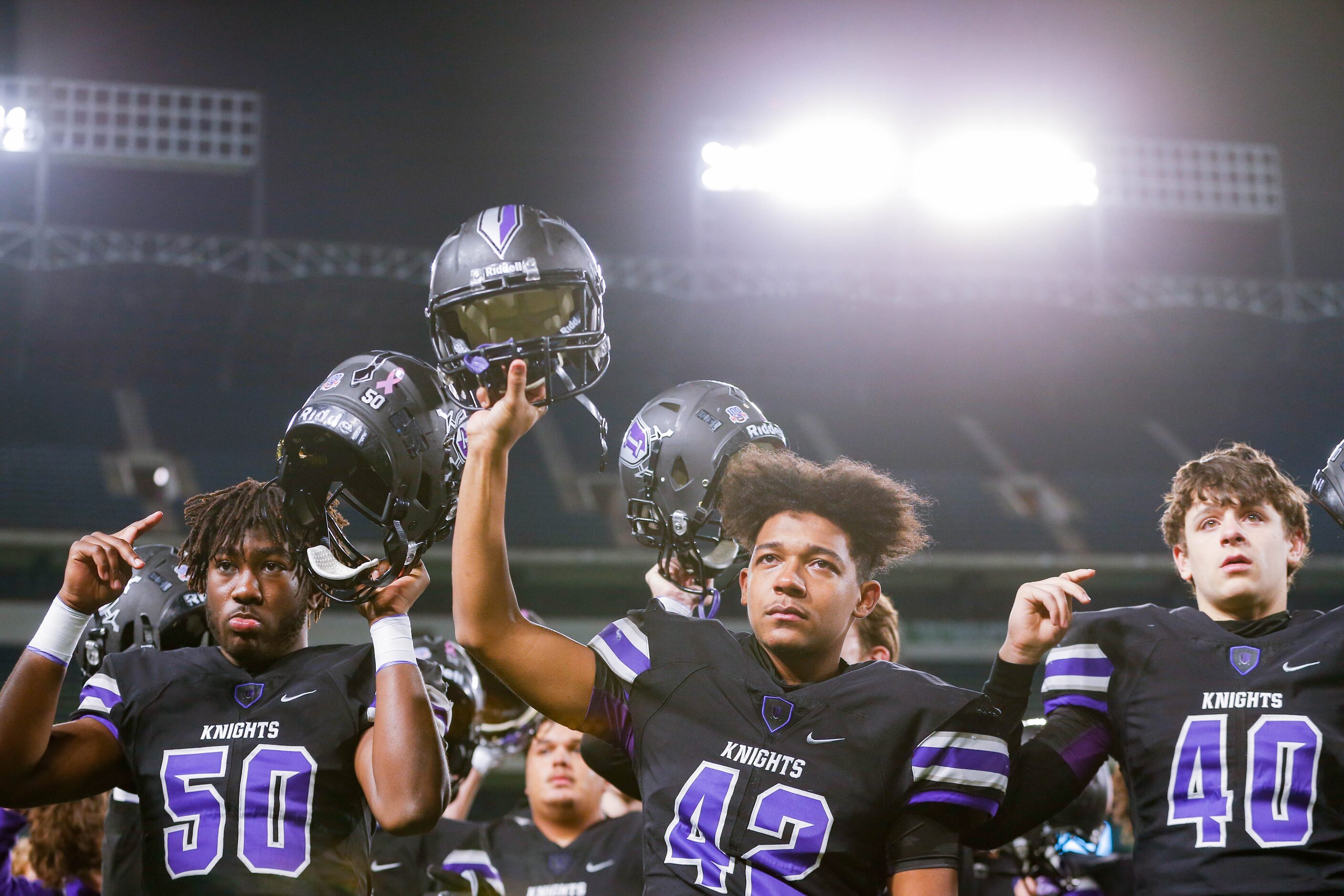 Frisco Independence players sing their school song after losing a Class 5A Division I...