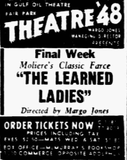 Theater '48's advertisement for "The Learned Ladies," published in The Dallas Morning News...