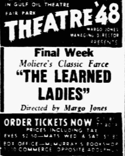 Theater '48's advertisement for "The Learned Ladies," published in The Dallas Morning News...