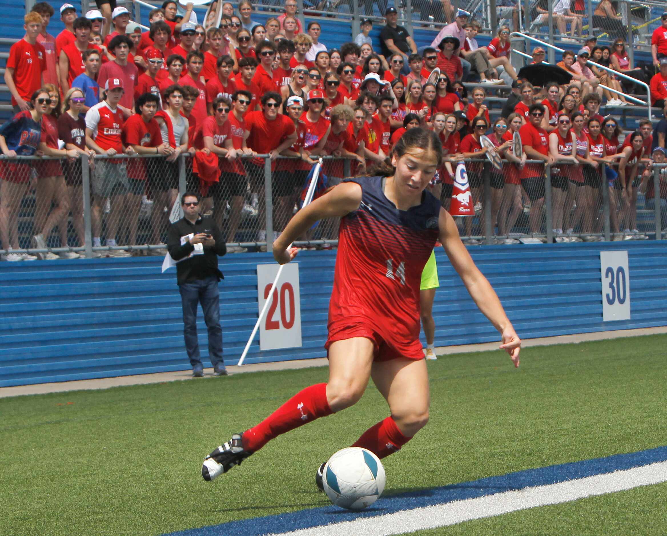 Grapevine forward Theresa McCullough (14) controls the ball during second half action...