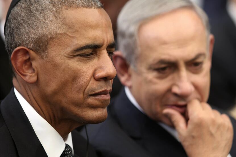 In this Sept. 30, 2016 file photo, US President Barack Obama, left, and Israeli Prime...