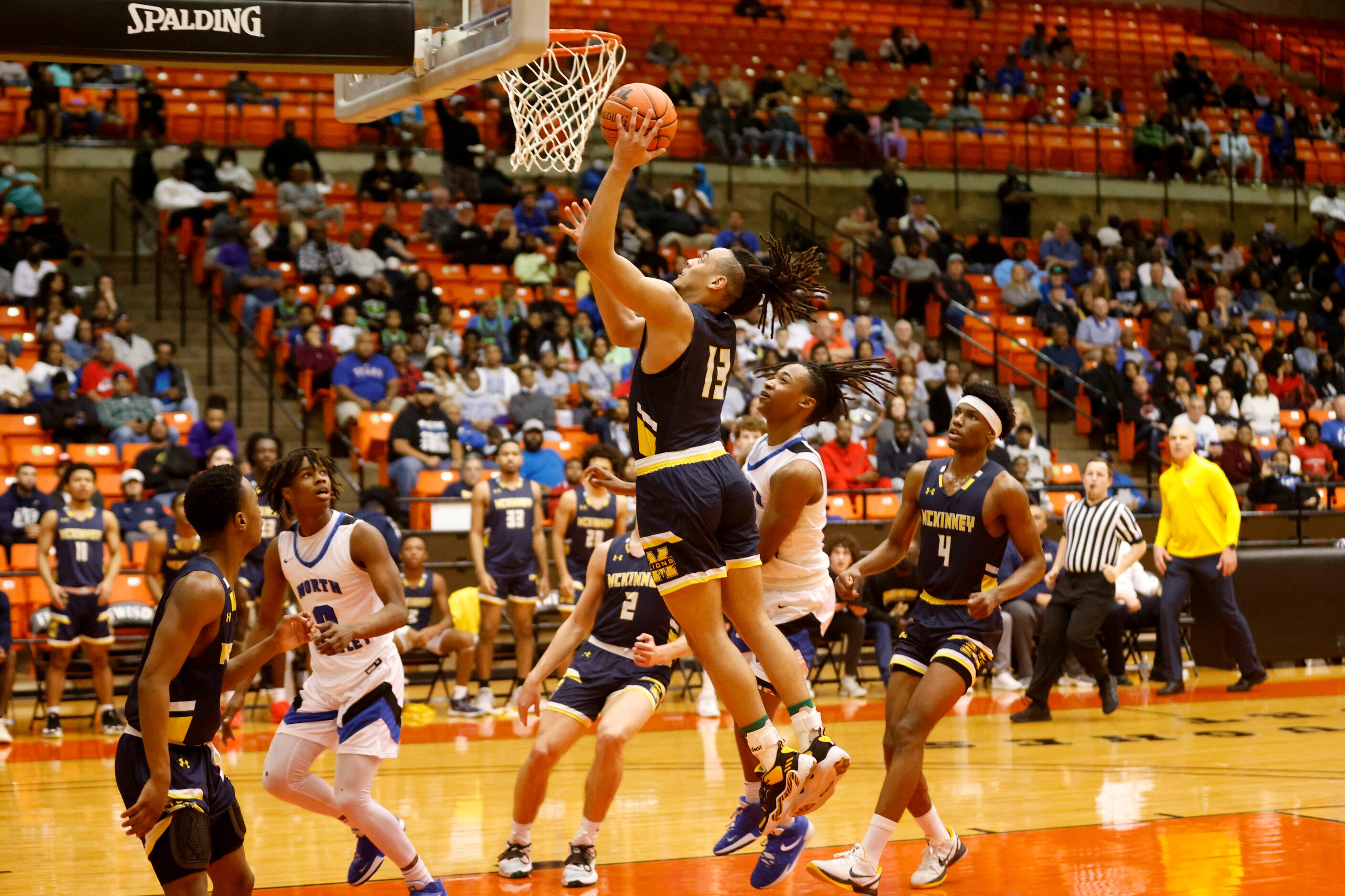 McKinney’s Devin Vincent (13) makes a layup against North Crowley during the second half of...