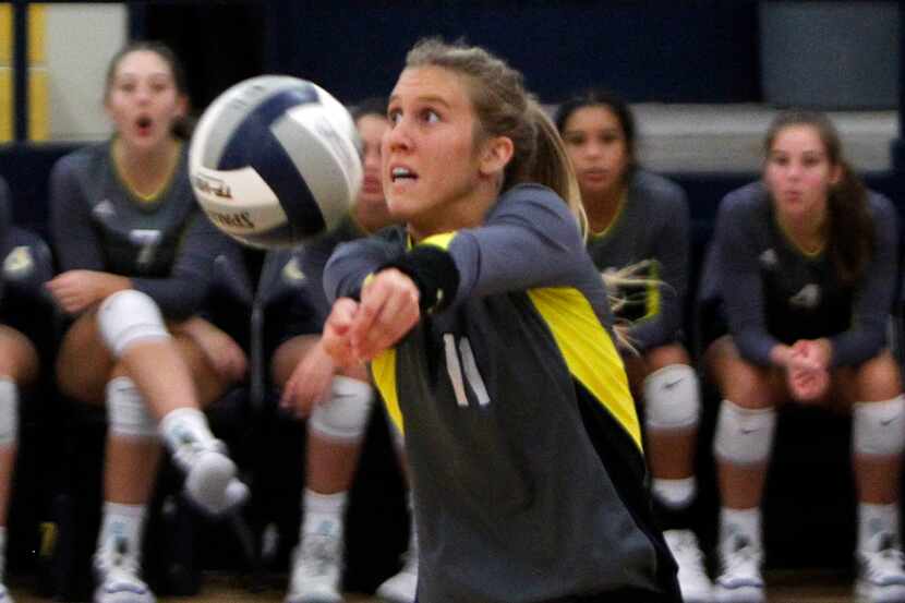 Highland Park's Sydney Breon hits the ball during a 25-21, 25-13, 25-19 win over Waxahachie...