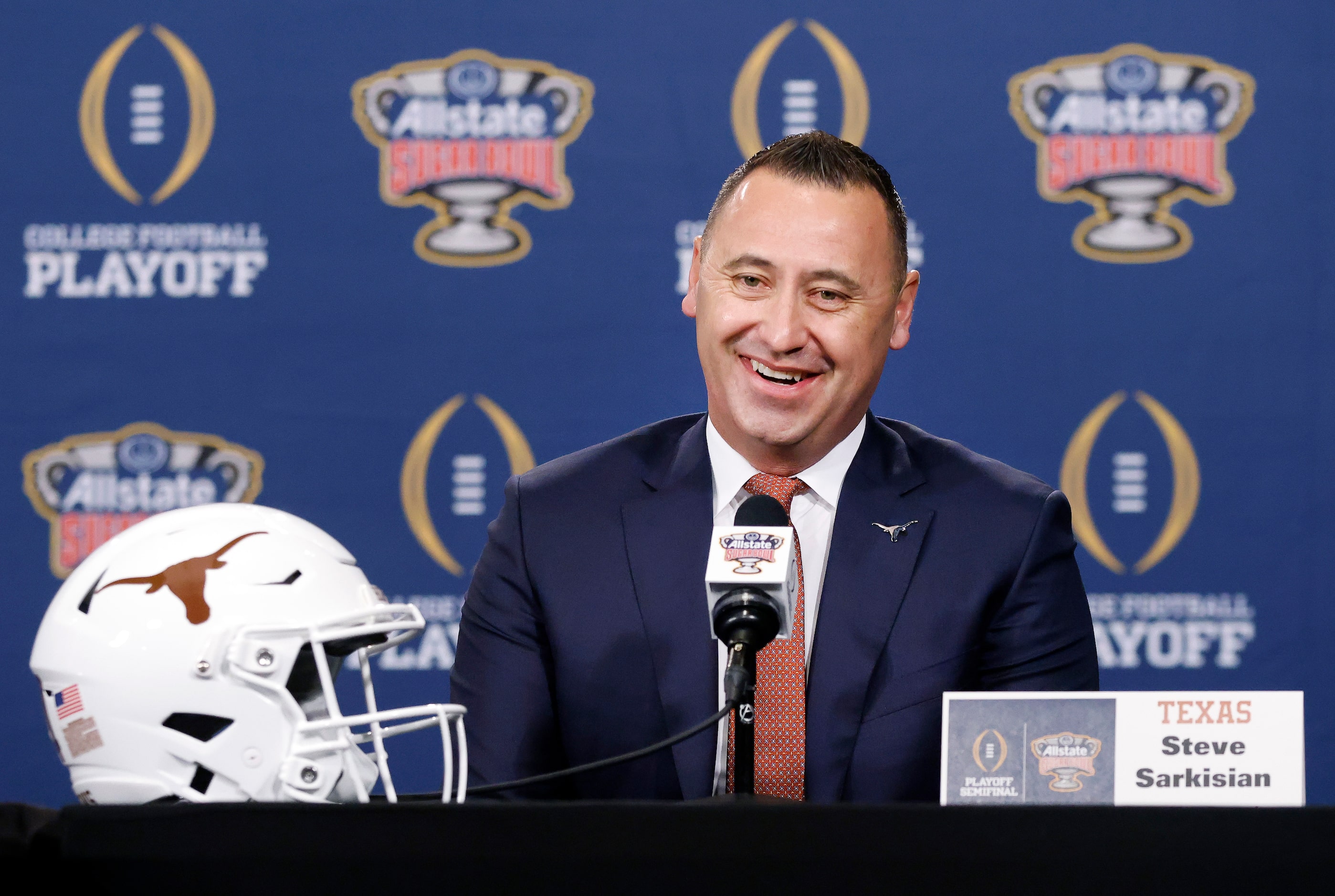 Texas head coach Steve Sarkisian answered questions from the media during his joint press...