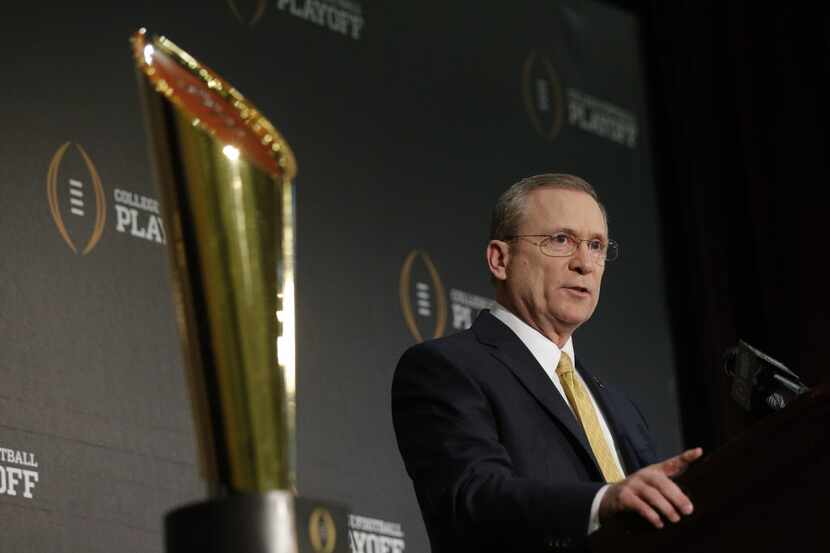 The College Football Playoff committee's Jeff Long talks to reporters about the announcement...