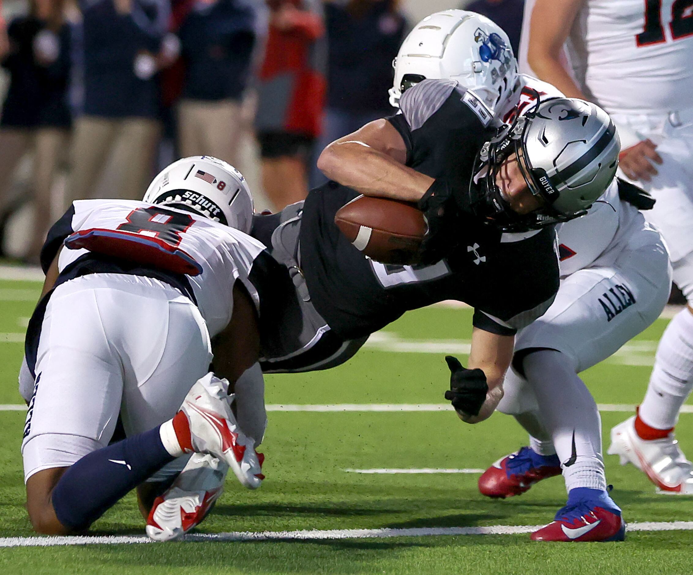 Denton Guyer wide receiver Grayson O'Bara (19) gets into the endzone for a touchdown...